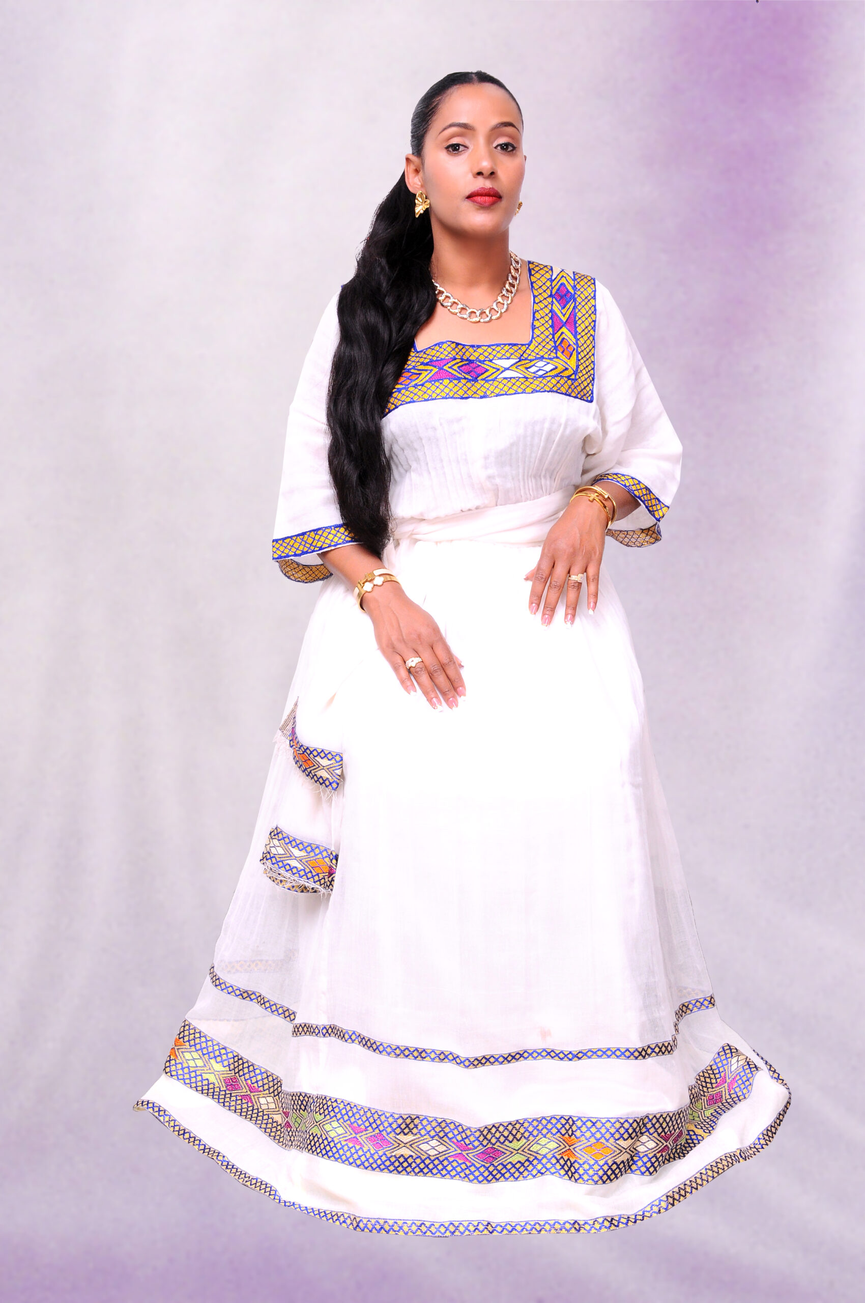 Marvelous Purple Traditional Ethiopian Dress: with Golden Detailing Habesha Dress Elegant Habesha Kemis