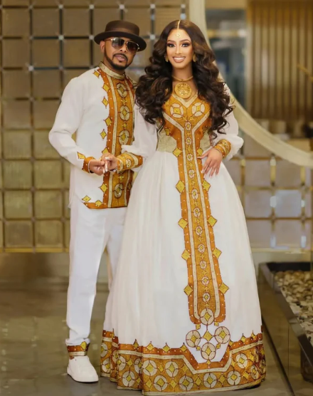 Golden Tilet Habesha Wedding Dress: A Breathtaking Design for the Perfect Couple