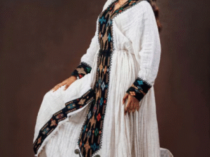 Bold Habesha Dress with Black and Multicolor Embroidery for Traditional Cultural Events