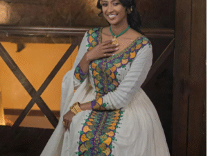 Beautiful Long Sleeve Ethiopian Dress with Colorful Embroidery for Celebrations