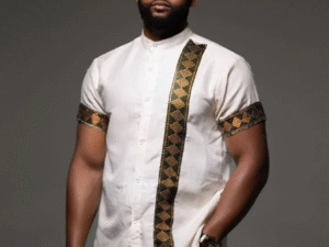 Graceful Traditional Ethiopian Shirt for Men: with Black and Golden Embroidery Habesha Shirt