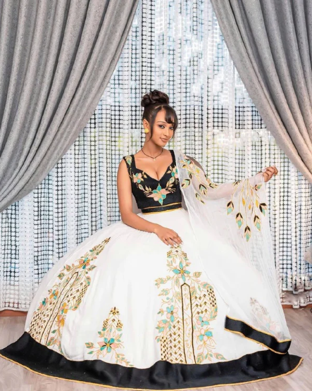 Beautiful Black Ethiopian Wedding Dress: with Intricate Colorful Embroidery Habesha Wedding Dress for Your Wedding Habesha Kemis